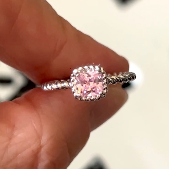NWOT Pink Square Cushion Cut Princess Ring - Picture 1 of 2